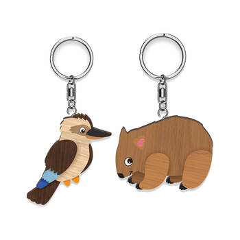 6pc LMD Kookaburra/Wombat Handmade Hanging Keyring Keychain Combo Set