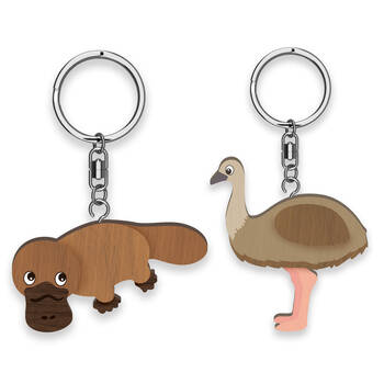 12pc LMD Emu/Platypus Wood Handmade Keyring Hanging Bag Accessory