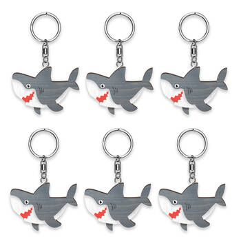 6pc LMD Shark Wood Handmade Keyring Hanging Bag Accessory
