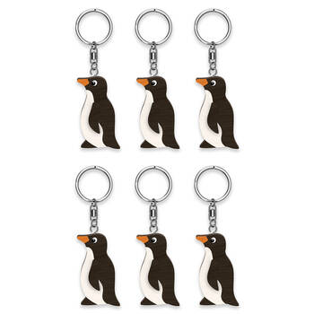 6pc LMD Penguin Wood Handmade Keyring Hanging Bag Accessory