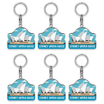 6pc LMD Opera House Wood Handmade Keyring Hanging Bag Accessory