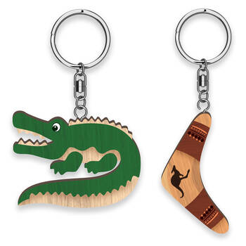 12pc LMD Crocodile/Boomerang Wood Handmade Keyring Hanging Bag Accessory