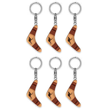 6pc LMD Boomerang Wood Handmade Keyring Hanging Bag Accessory