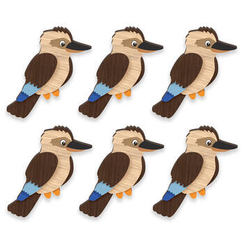 6pc LMD Kookaburra Handmade Wood Ref Magnet Fridge Decor