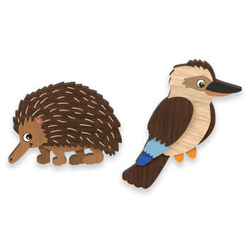 12pc LMD Echidna/Kookaburra Handmade Wood Ref Magnet Fridge Decor