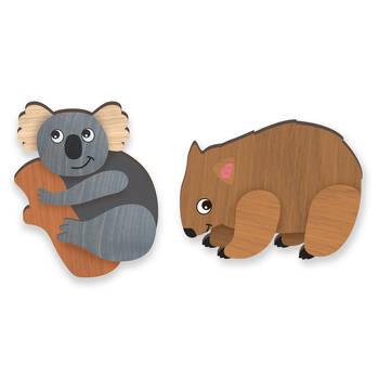 12pc LMD Koala/Wombat Handmade Wood Ref Magnet Fridge Decor