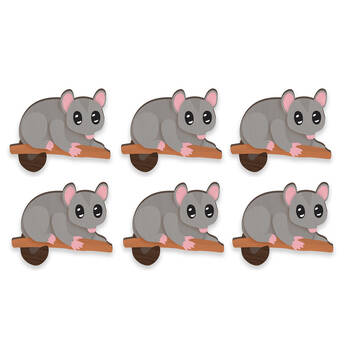 6pc LMD Possum Handmade Wood Ref Magnet Fridge Decor