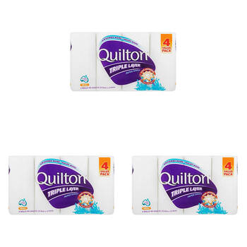 3x 4pc Quilton Triple Layer Paper Tissue Towel 22.5x21.5cm - White