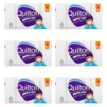 6x 4pc Quilton Triple Layer Paper Tissue Towel 22.5x21.5cm - White
