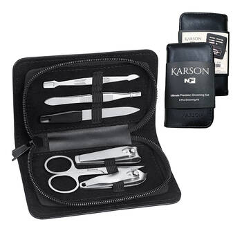 6pc NF Living Karson Grooming Kit 14x8 Set Leather Metal Personal Care