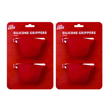2x 2pc Cook Easy Silicone Holder/Pad Cookware Grippers - Red