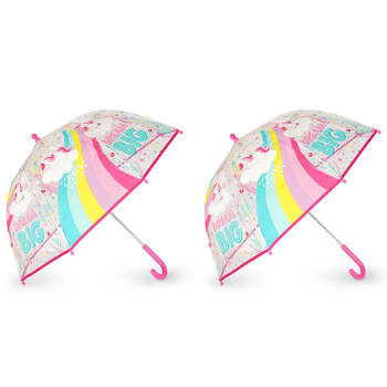 2PK Legami Wind-Resistant Dome Umbrella Kids/Children Clear/Pink Unicorn