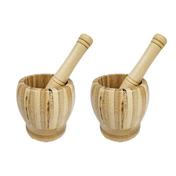 2x 2pc Kitchenware Co Bamboo Kitchen Mortar And Pestle Grinding Set 10cm