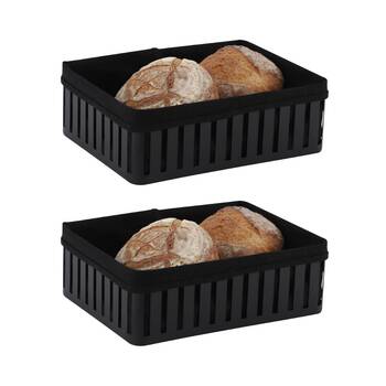 2PK Hudson Wireware Range Bread Rectangle Basket w/ Cotton line Black