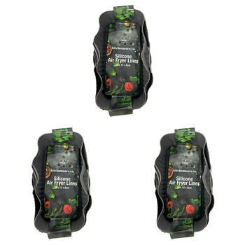 3x 2pc Kitchenware Co Silicone Rectangle Air Fryer Liner 22x13x8cm Grey