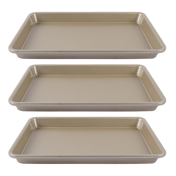 3PK Urban Kitchen Rose Gold Baking Tray Quality Kitchenware 32x22cm