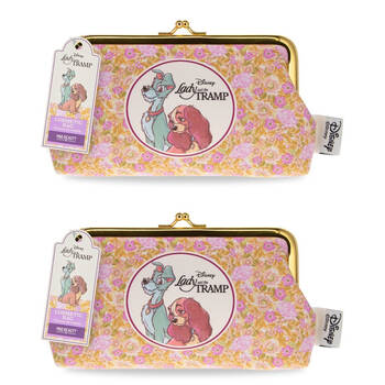 2PK Disney Lady & The Tramp Cosmetic Storage Toiletry Bag Gold/Pink