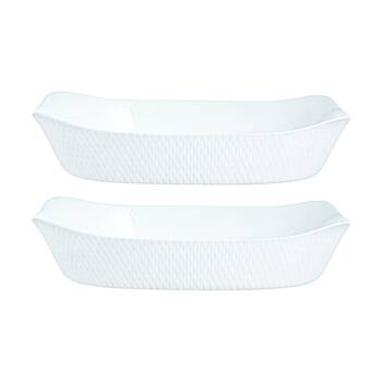 2PK Luminarc Smart Wavy Rectangular Baking Dish 34x25cm Opal Glass White