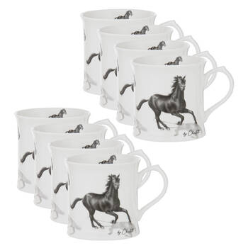 8PK Ashdene Horses By Charlotte New Bone China Drinking Mug 470ml Black