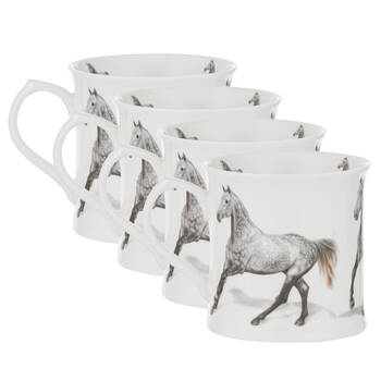 4PK Ashdene Horses By Charlotte New Bone China Drinking Mug 470ml Grey
