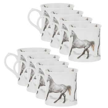 8PK Ashdene Horses By Charlotte New Bone China Drinking Mug 470ml Grey
