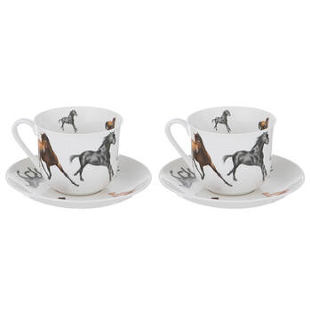 2x 2pc Ashdene Horses By Charlotte Coffee Tea Cup & Saucer 17.5x9.3cm