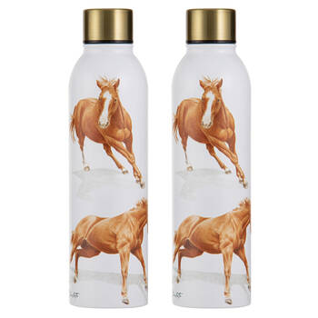 2x Ashdene Horses By Charlotte Chestnut Drink Bottle Water Flask 6.8x24.5cm