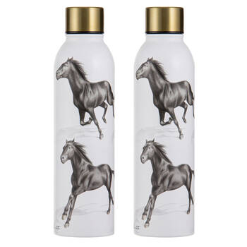 2x Ashdene Horses By Charlotte Black Drink Bottle Water Flask 6.8x24.5cm