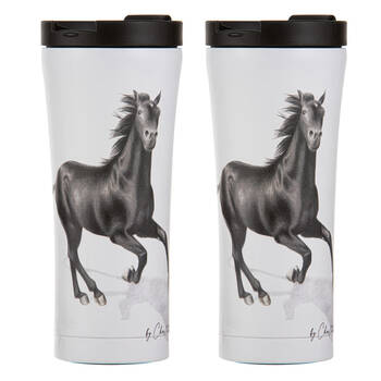 2x Ashdene Horses By Charlotte Black Travel Mug Water Flask Tumbler 9.2x20cm