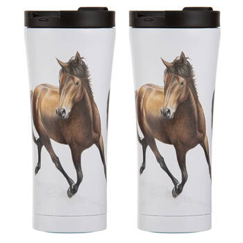 2x Ashdene Horses By Charlotte Bay Travel Mug Water Flask Tumbler 9.2x20cm