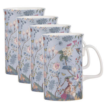 4PK Ashdene Enchanted Forest New Bone China Drinking Can Mug 370ml Blue