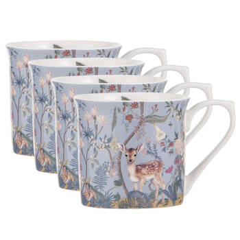 4PK Ashdene Enchanted Forest New Bone China Drinking Wide Flare Mug 300ml Blue