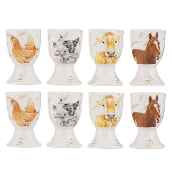 2x 4pc Ashdene Farmyard Faces 2 Boiled Egg Serving Cup Stand Holder 5x6.5cm