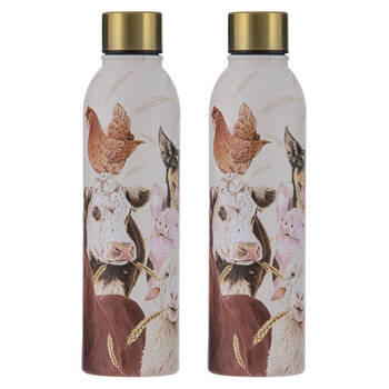 2x Ashdene Farmyard Faces 2 Drink Bottle Water Flask Tumbler 6.8x24.5cm