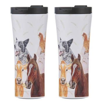 2x Ashdene Farmyard Faces 2 Travel Mug Coffee Water Flask Tumbler 9.2x20cm