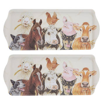 2x Ashdene Farmyard Faces 2 Rectangular Serving Sandwich Tray 38x16.5cm