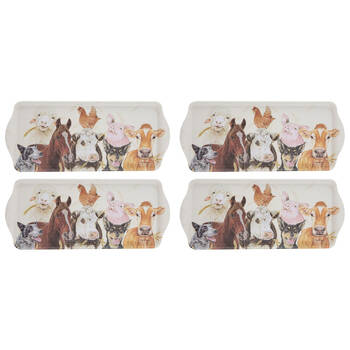 4PK Ashdene Farmyard Faces 2 Rectangular Serving Sandwich Tray 38x16.5cm