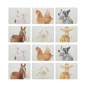 2x 6pc Ashdene Farmyard Faces 2 Kitchen Dining Table Placemat 29x21.5cm