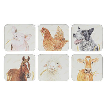 6pc Ashdene Farmyard Faces 2 Cup Mug Drinking Mat Coaster 11x9.7cm