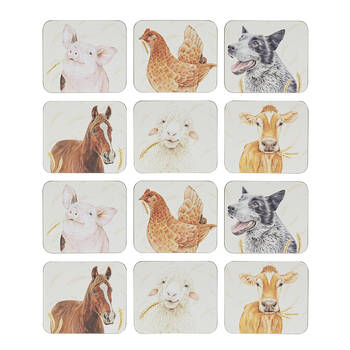 2x 6pc Ashdene Farmyard Faces 2 Cup Mug Drinks Holder Coaster 11x9.7cm