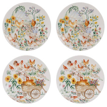 4pc Ashdene Garden Hens New Bone China Round Dessert Side Plate 20x20cm