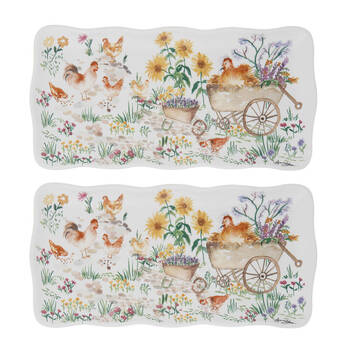 2x Ashdene Garden Hens Kitchen Serving Dish Tray Food Platter 28x14cm