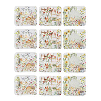 2x 6pc Ashdene Garden Hens Cup Mug Drinks Holder Mats Coaster 11x9.7cm