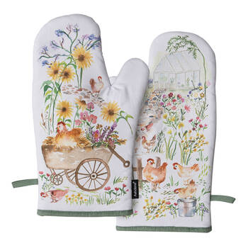 2pc Ashdene Garden Hens Kitchen Gloves Oven Mitts Pot Holder 19.5x33cm