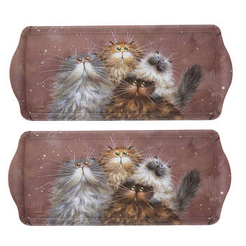 2x Ashdene Kim's Cats Friends Family Rectangular Serving Sandwich Tray 38x16.5cm