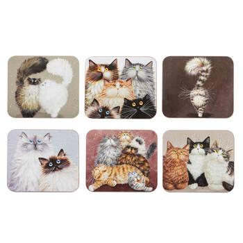 6pc Ashdene Kim's Cats Square Cup Mug Drinking Mat Coaster 11x9.7cm