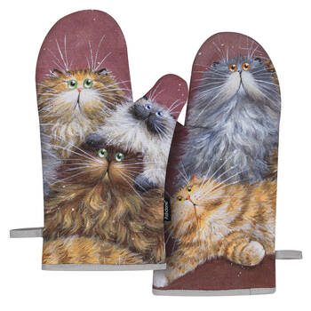 2pc Ashdene Kim's Cats Friends Family Kitchen Gloves Oven Mitts 19.5x33cm