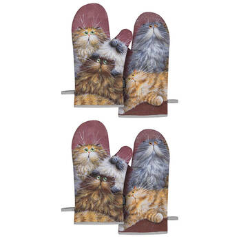 2x 2pc Ashdene Kim's Cats Friends Family Kitchen Gloves Oven Mitts 19.5x33cm