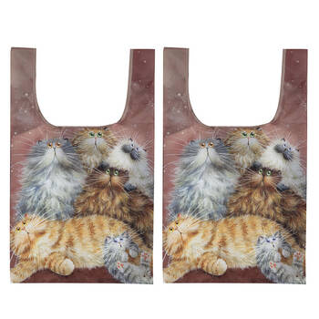 2x Ashdene Reusable Kim's Cats Friends Family Grocery Storage Shopping Bag 36x64cm