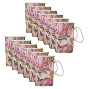 12PK Ashdene Pretty Little Wren Lotus New Bone China Drinking Mug 320ml